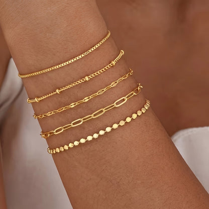 5-Piece Minimalist Gold Chain | Bracelet Set