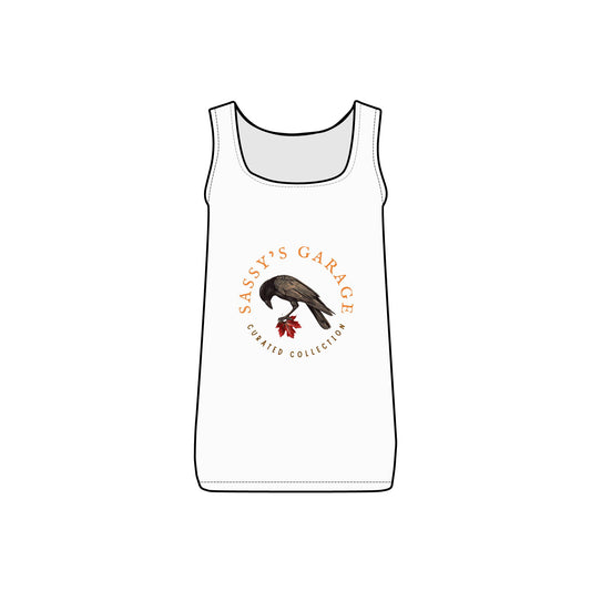 Sassy's Garage Women's Micro Ribbed Tank Top, Casual Summer Wear, Crow Graphic Tee, Trendy Vintage Style