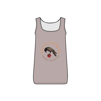 Sassy's Garage Women's Micro Ribbed Tank Top, Casual Summer Wear, Crow Graphic Tee, Trendy Vintage Style