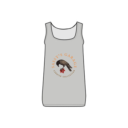 Sassy's Garage Women's Micro Ribbed Tank Top, Casual Summer Wear, Crow Graphic Tee, Trendy Vintage Style