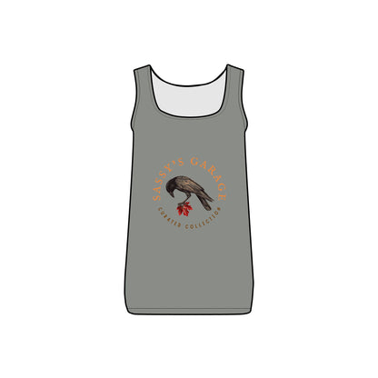 Sassy's Garage Women's Micro Ribbed Tank Top, Casual Summer Wear, Crow Graphic Tee, Trendy Vintage Style