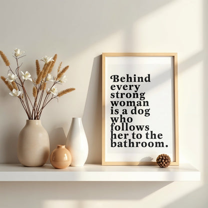 Behind Every Strong Woman is a Dog Who Follows Her to the Bathroom | Canvas Art Print