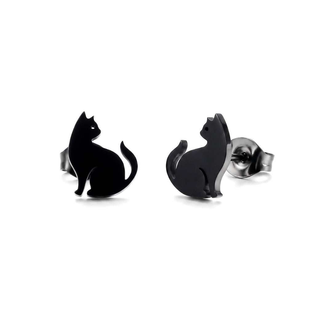 Black Cat Silhouette Studs | Earrings