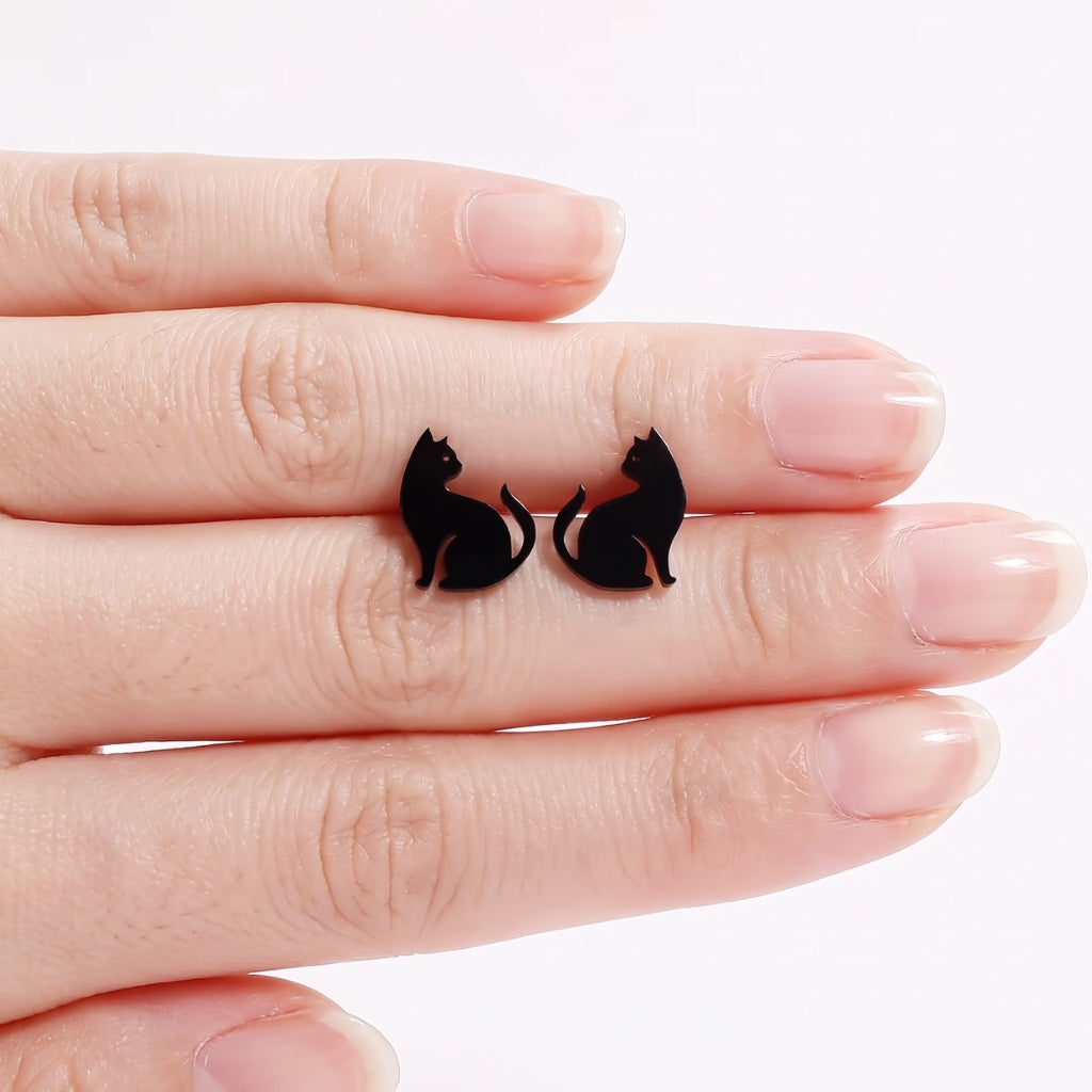 Black Cat Silhouette Studs | Earrings