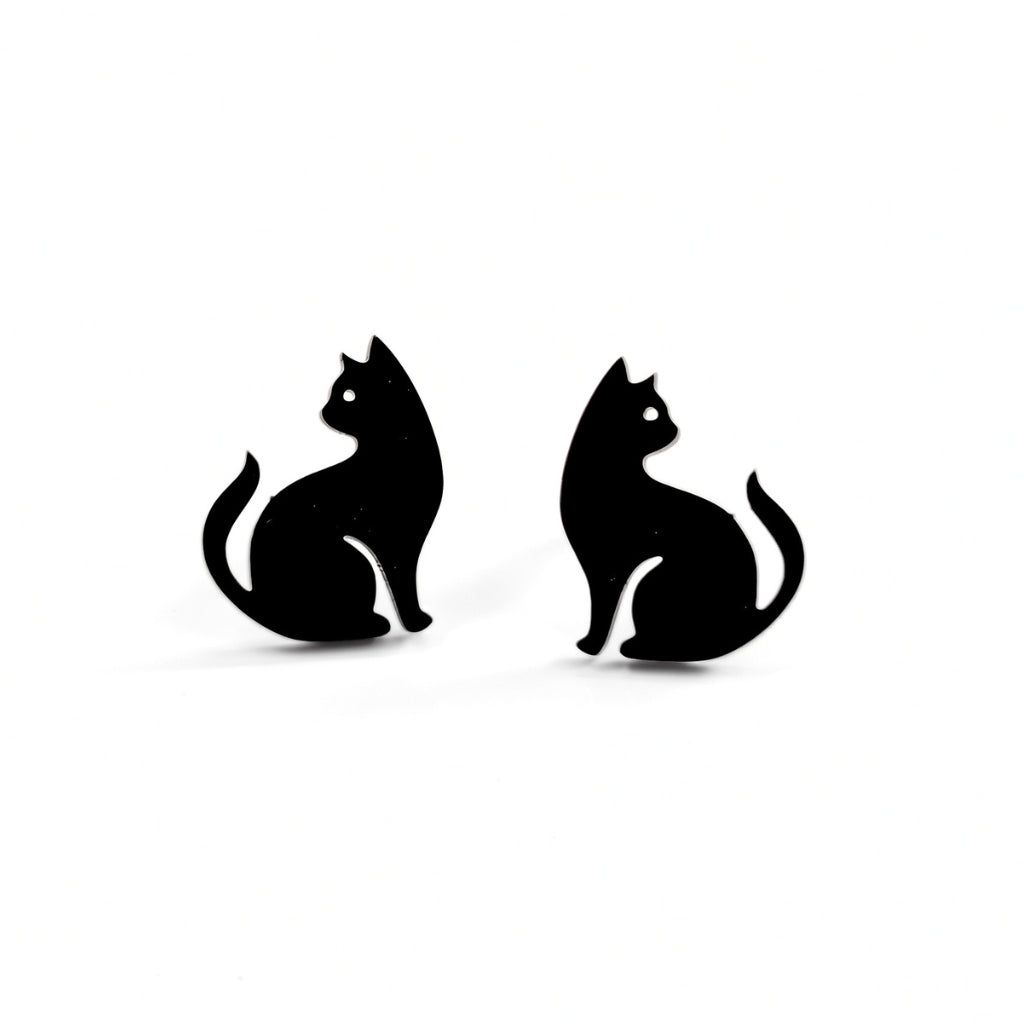 Black Cat Silhouette Studs | Earrings