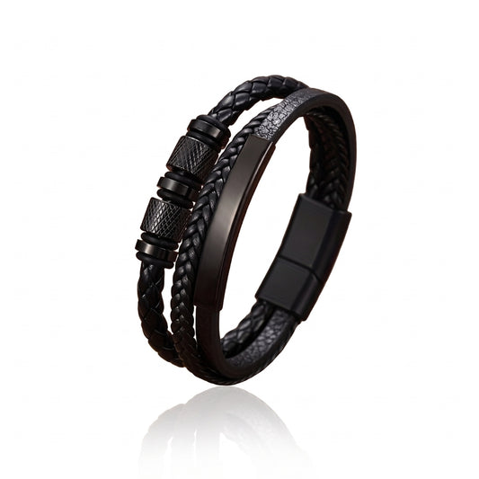 Black Steel & Leather | Magnetic Bracelet