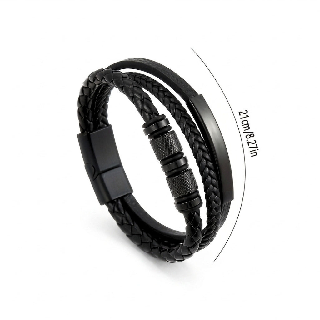 Black Steel & Leather | Magnetic Bracelet