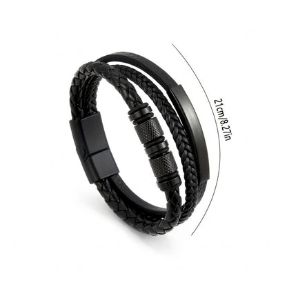Black Steel & Leather | Magnetic Bracelet