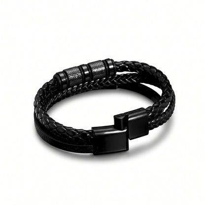 Black Steel & Leather | Magnetic Bracelet