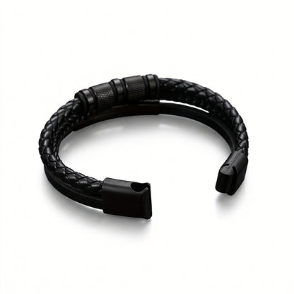Black Steel & Leather | Magnetic Bracelet