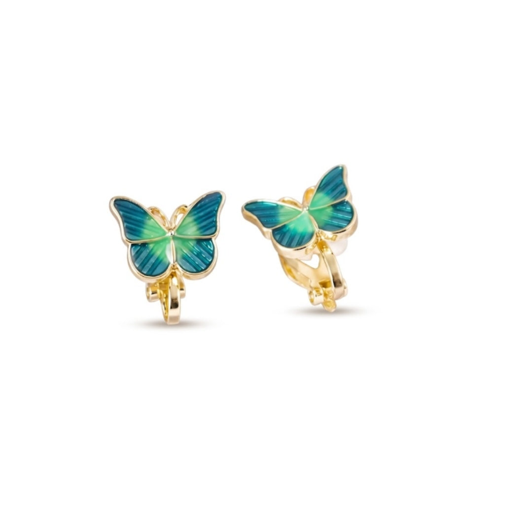 Blue-Green Butterfly Clip-Ons | Earrings