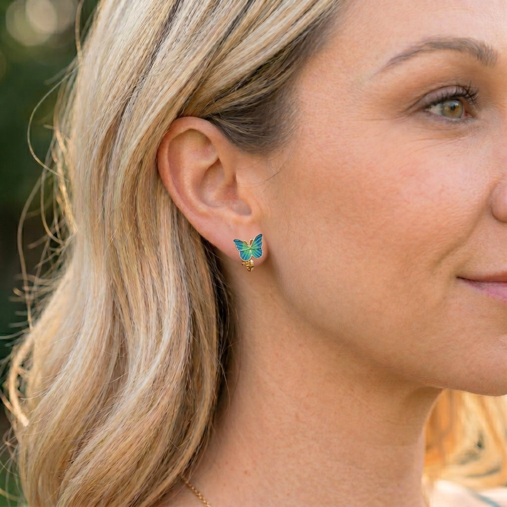 Blue-Green Butterfly Clip-Ons | Earrings