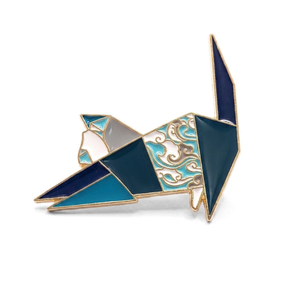 Blue Floral Origami Cat | Collectible Pin