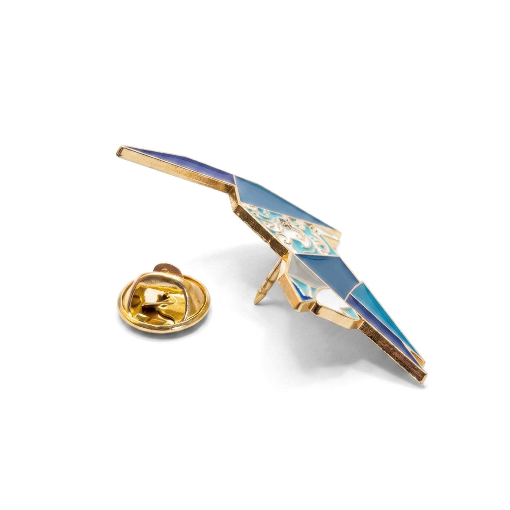 Blue Floral Origami Cat | Collectible Pin