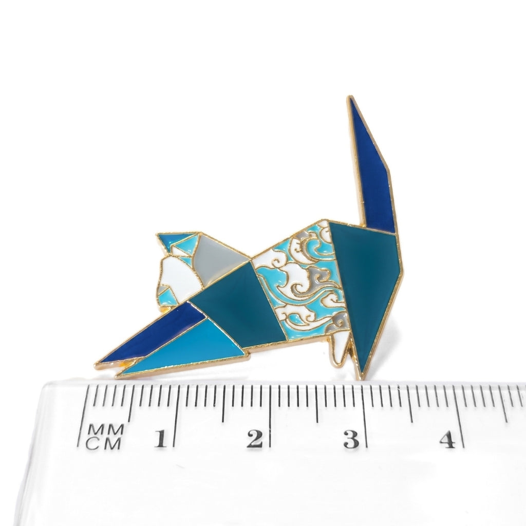 Blue Floral Origami Cat | Collectible Pin