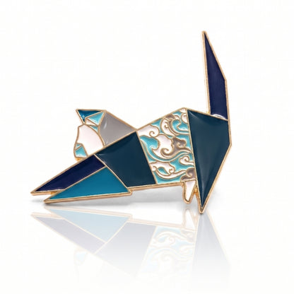 Blue Floral Origami Cat | Collectible Pin
