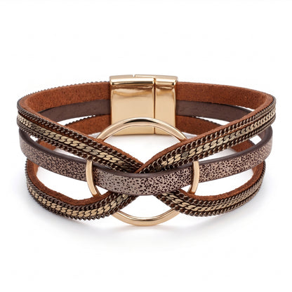 Boho Multi-Strand Leather & Gold Cuff | Magnetic Bracelet