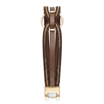 Boho Multi-Strand Leather & Gold Cuff | Magnetic Bracelet