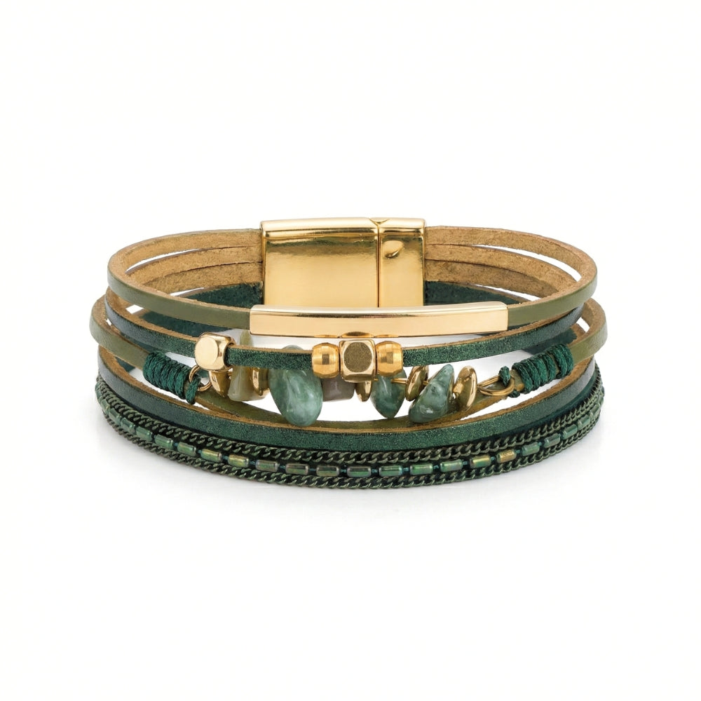 Boreal Moss Layered Cuff | Magnetic Bracelet