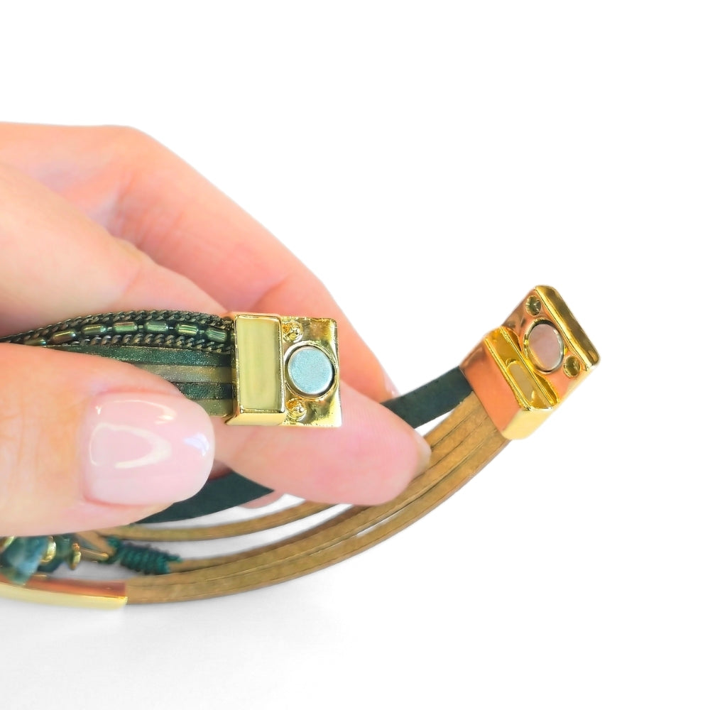 Boreal Moss Layered Cuff | Magnetic Bracelet