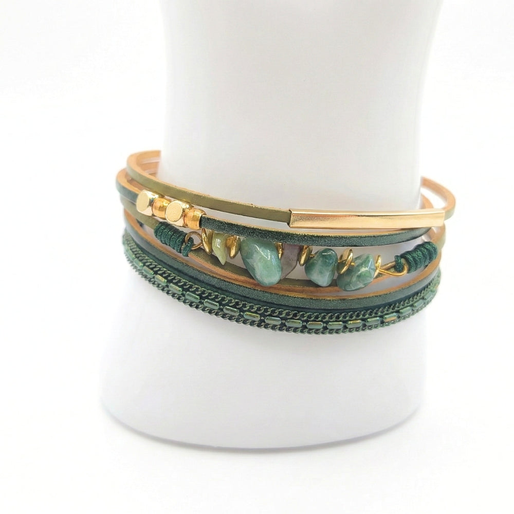 Boreal Moss Layered Cuff | Magnetic Bracelet