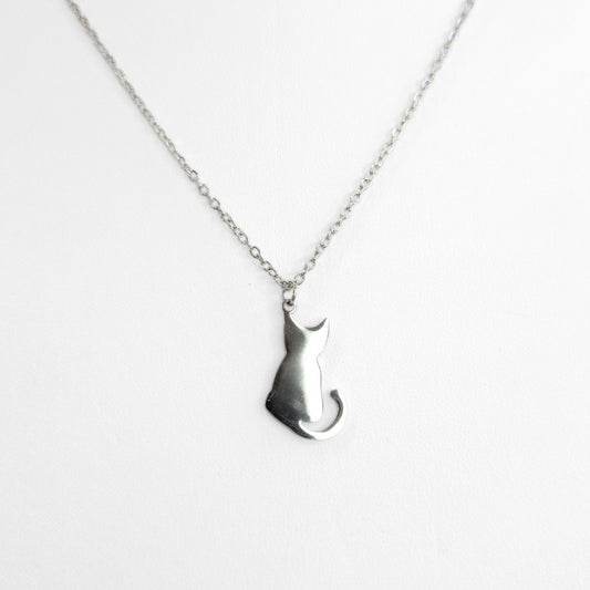 Cat Silhouette Necklace (Silver)