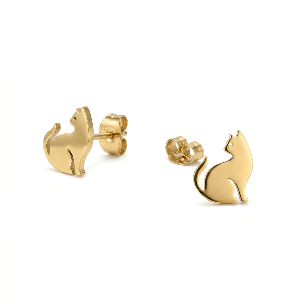 Golden Cat Silhouette Studs | Earrings