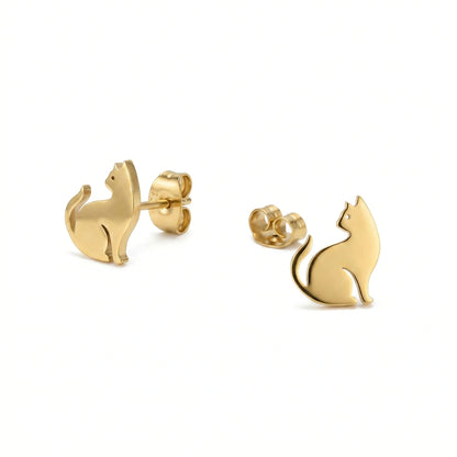 Golden Cat Silhouette Studs | Earrings