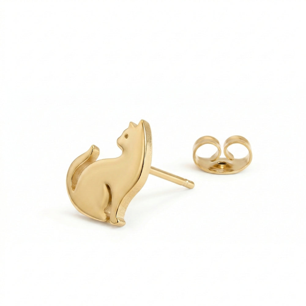 Golden Cat Silhouette Studs | Earrings