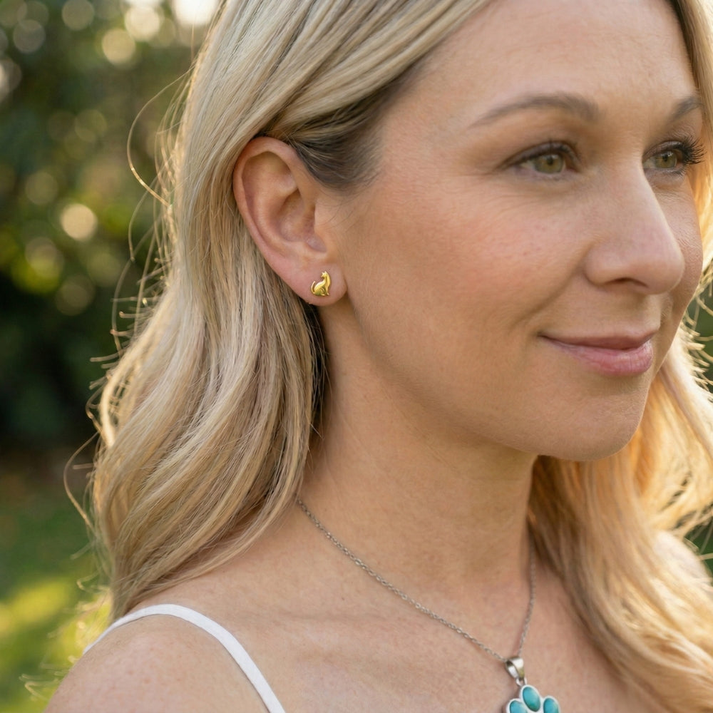 Golden Cat Silhouette Studs | Earrings