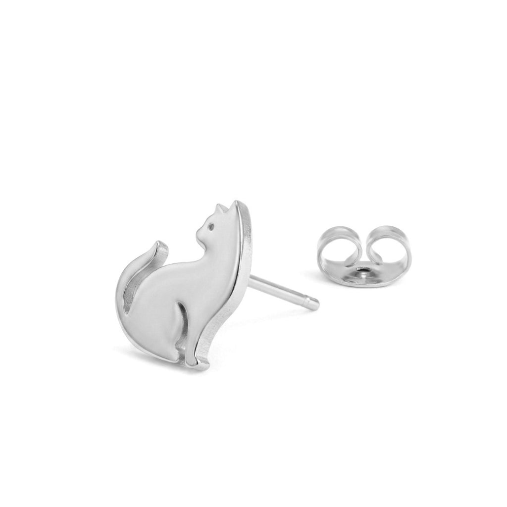 Stainless Steel Cat Silhouette Studs | Earrings