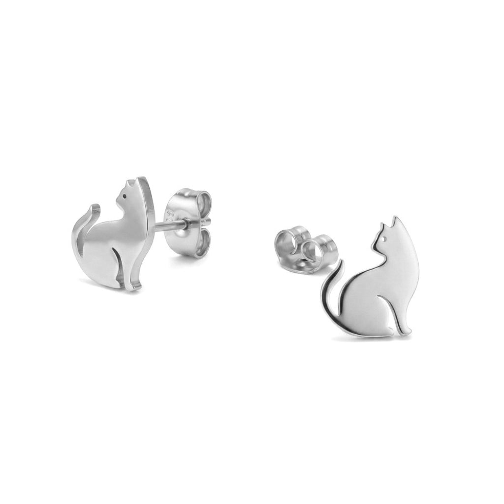 Stainless Steel Cat Silhouette Studs | Earrings