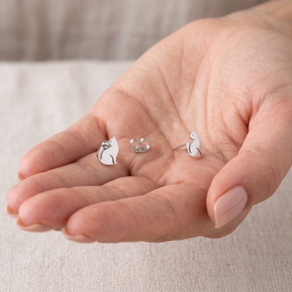 Stainless Steel Cat Silhouette Studs | Earrings