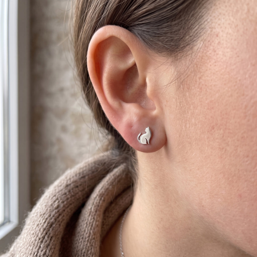 Stainless Steel Cat Silhouette Studs | Earrings