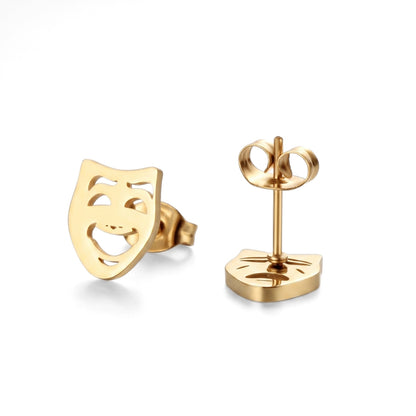 Comedy & Tragedy Theatre Mask Studs [Gold] | Earrings