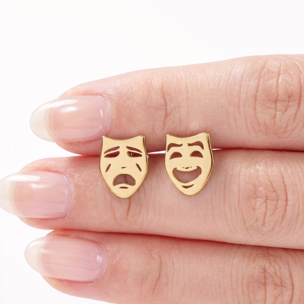 Comedy & Tragedy Theatre Mask Studs [Gold] | Earrings