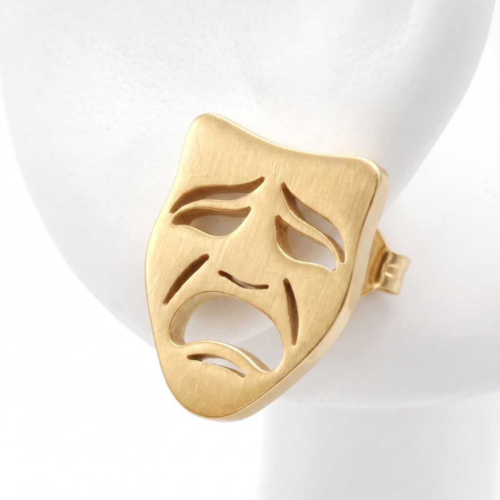 Comedy & Tragedy Theatre Mask Studs [Gold] | Earrings