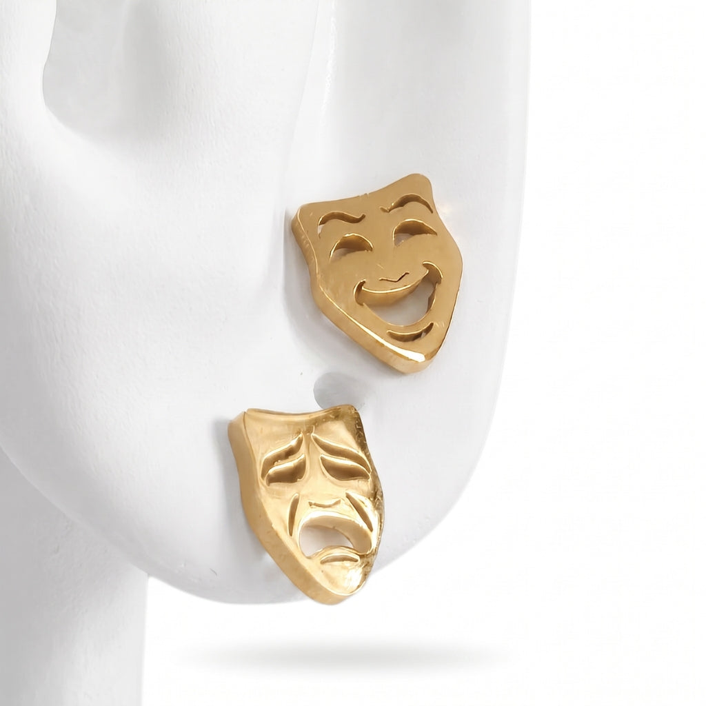 Comedy & Tragedy Theatre Mask Studs [Gold] | Earrings