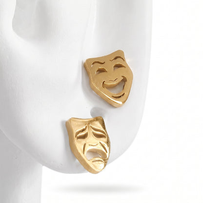 Comedy & Tragedy Theatre Mask Studs [Gold] | Earrings