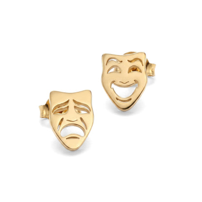 Comedy & Tragedy Theatre Mask Studs [Gold] | Earrings