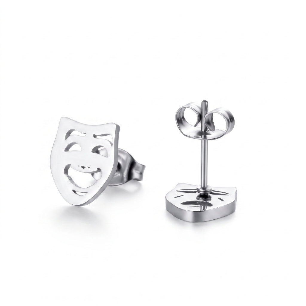 Comedy & Tragedy Theatre Mask Studs [Silver] | Earrings