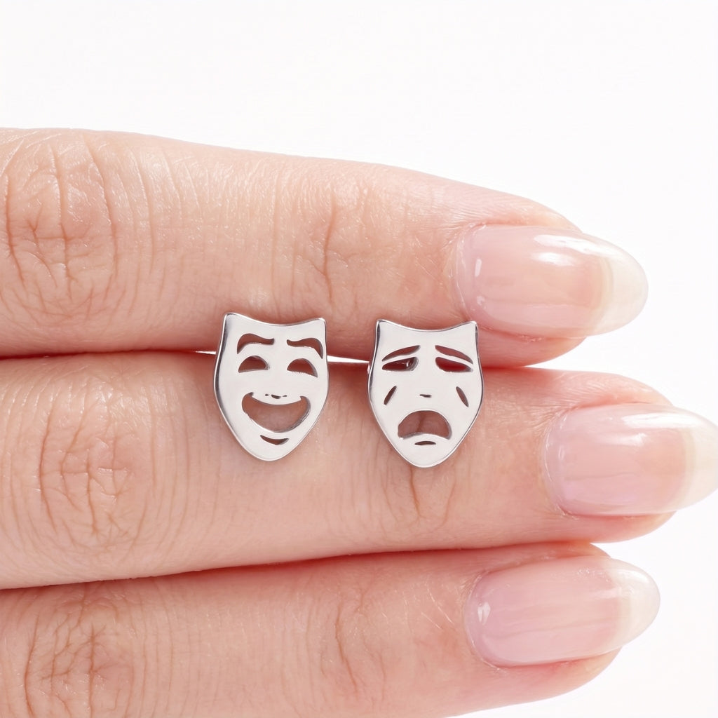Comedy & Tragedy Theatre Mask Studs [Silver] | Earrings