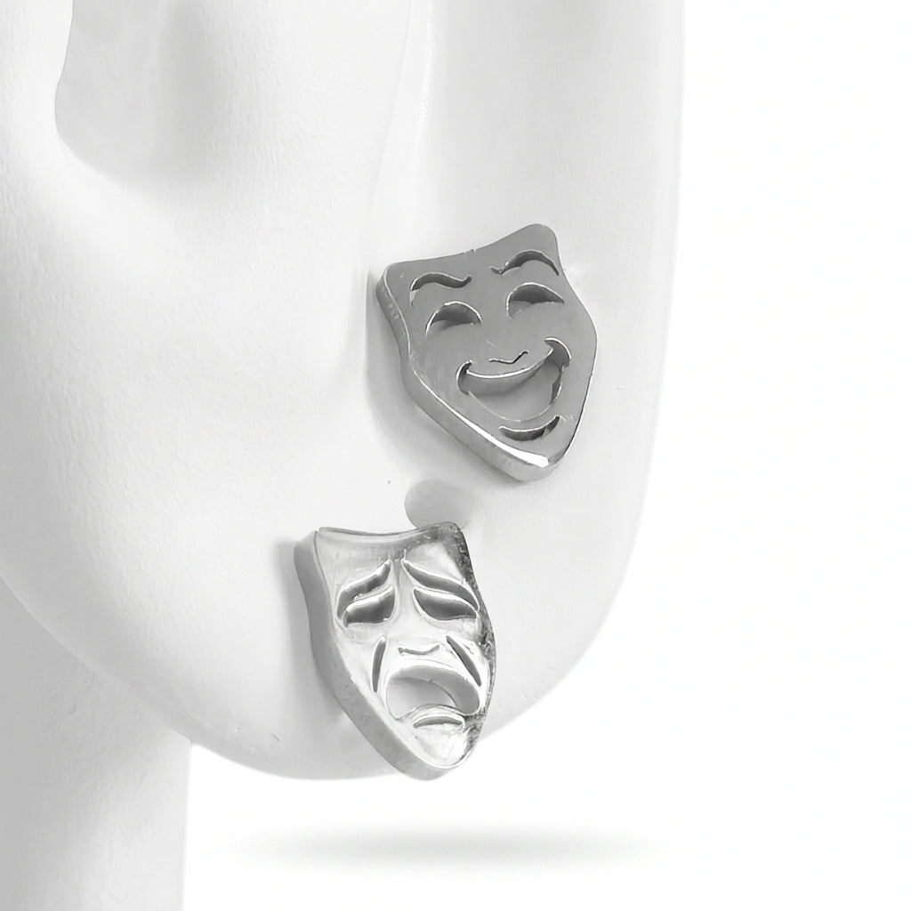 Comedy & Tragedy Theatre Mask Studs [Silver] | Earrings