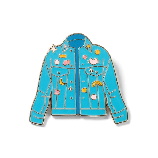 Retro Denim Jacket with Flair | Collectible Pin