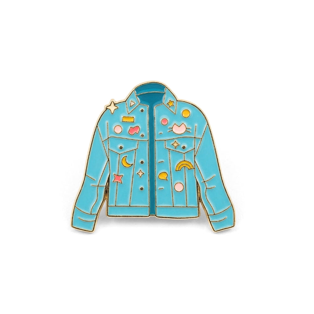 Retro Denim Jacket with Flair | Collectible Pin