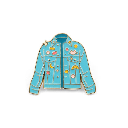 Retro Denim Jacket with Flair | Collectible Pin