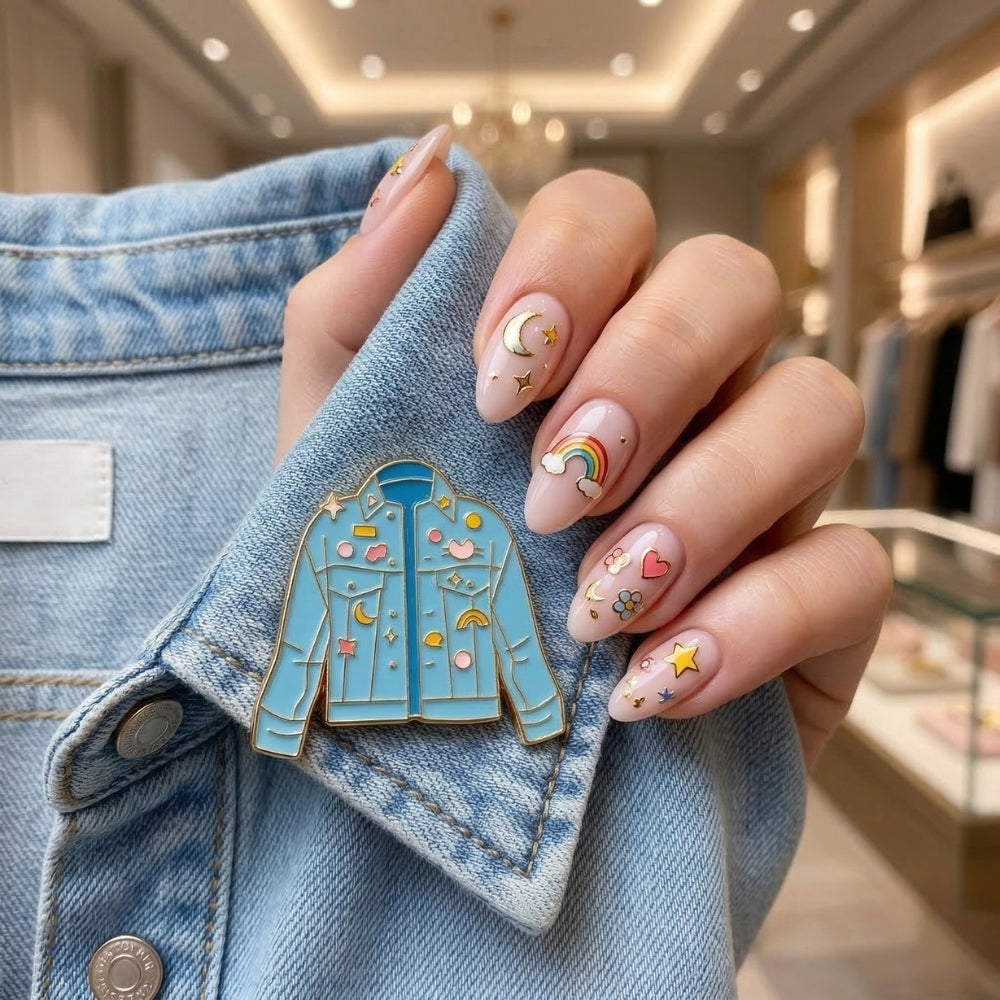 Retro Denim Jacket with Flair | Collectible Pin