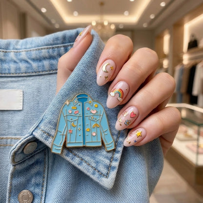 Retro Denim Jacket with Flair | Collectible Pin