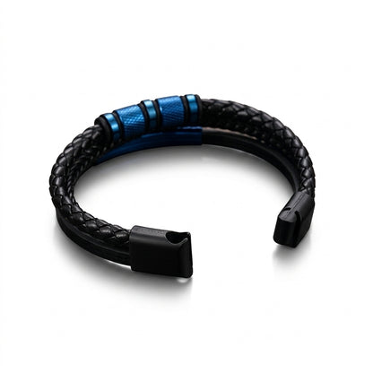 Electric Blue Steel & Leather | Magnetic Bracelet