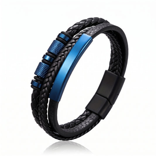 Electric Blue Steel & Leather | Magnetic Bracelet
